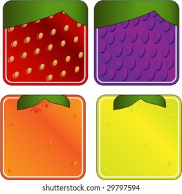 Set of 4 squared fruits: strawberry, grapes,orange,lemon or lime