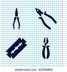 Set of 4 stainless filled icons such as razor