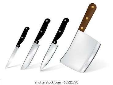 Set of 4 stainless steel kitchen knife vector illustration