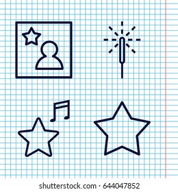 Set of 4 star outline icons such as favorite music, sparkler, favorite photo