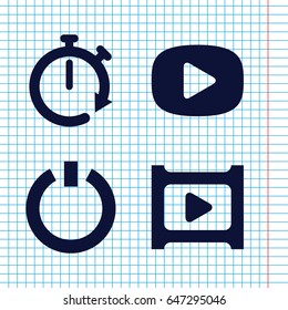 Set of 4 start filled icons such as play, switch off