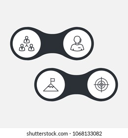 Set of 4 startup icons line style set. Collection of achievement, unity, call center and other elements.