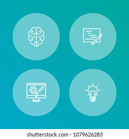 Set of 4 startup icons line style set. Collection of repair service, writing, intelligence and other elements.