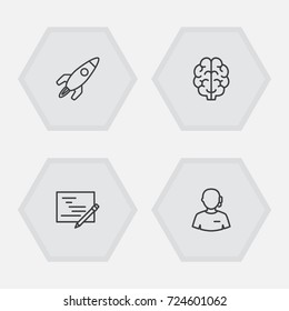 Set Of 4 Startup Outline Icons Set.Collection Of Startup, Brain, Planning And Other Elements.