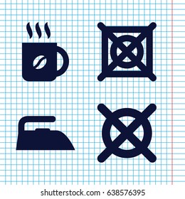 Set of 4 steam filled icons such as iron, no dry cleaning