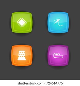 Set Of 4 Stitch Icons Set.Collection Of Meter, Eyelet, Seamstress And Other Elements.