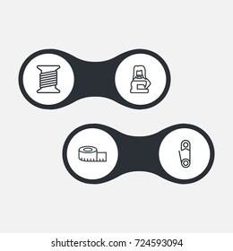 Set Of 4 Stitch Outline Icons Set.Collection Of Measuring Tape, Bobbin, Tailor And Other Elements.
