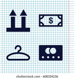 Set of 4 store filled icons such as credit card, Money, cargo arrow up