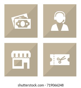Set Of 4 Store Icons Set.Collection Of Online Support, Ticket, Dollar And Other Elements.