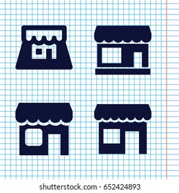 Set of 4 storefront filled icons such as store