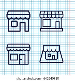 Set of 4 storefront outline icons such as store