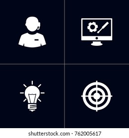Set Of 4 Strategy Icons Set.Collection Of Bulb, Call Center, Repair Service And Other Elements.