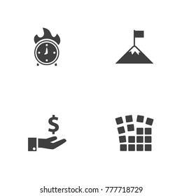 Set Of 4 Strategy Icons Set.Collection Of Time In Fire, Achievement, Sponsor And Other Elements.