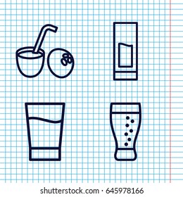 Set of 4 straw outline icons such as drink, soda