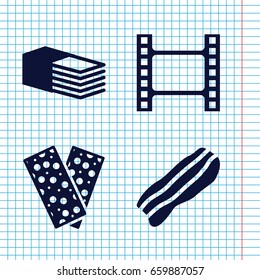 Set of 4 strip filled icons such as bandage, bacon