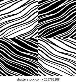Set of 4 striped seamless texture. Black&white.