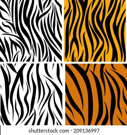 set of 4 striped zebra seamless pattern