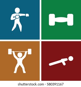 Set of 4 strong filled icons such as push up, karate, barbell