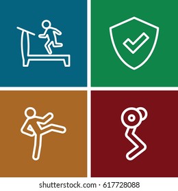  set of 4 strong outline icons such as treadmill, shield
