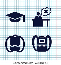 Set of 4 student filled icons such as backpack, teacher