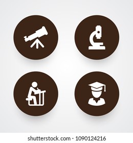 Set of 4 studies icons set. Collection of microscope, graduated, pupil and other elements.