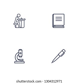 Set of 4 studies icons line style set. Collection of microbiology, ink, student and other elements.
