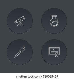 Set Of 4 Studies Outline Icons Set.Collection Of Telescope, Test Tube, Diploma And Other Elements.