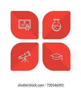 Set Of 4 Studies Outline Icons Set.Collection Of Diploma, Test Tube, Telescope And Other Elements.