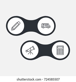 Set Of 4 Studies Outline Icons Set.Collection Of Telescope, Calculator, Bus And Other Elements.