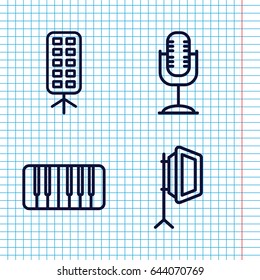 Set of 4 studio outline icons such as piano, microphone