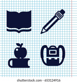 Set of 4 study filled icons such as backpack, book, pen