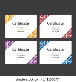Set of 4 stylish certificates with gradient triangles. Usable for educational courses and gift cards. A4 standard size