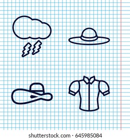 Set of 4 stylish outline icons such as blouse, woman hat