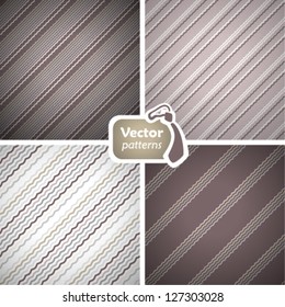 Set of 4 stylish seamless patterns with diagonal waves. Vector background