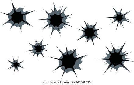 Conjunto de 4 Estilizados Bullet Hole e impacto gráfico de rachadura - efeitos de dano realistas
