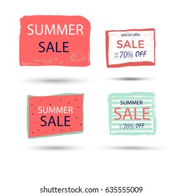 Set of 4  summer discount cards design. Can be used for social media sale website, poster, flyer, email, newsletter, ads, promotional material. Mobile banner template.