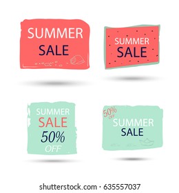 Set of 4  summer discount cards design. Can be used for social media sale website, poster, flyer, email, newsletter, ads, promotional material. Mobile banner template.