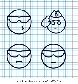 Set of 4 sunglasses outline icons such as cool emot in sunglasses