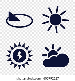 Set of 4 sunlight filled icons such as sun, sun cloud, sun battery