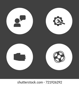 Set Of 4 Support Icons Set.Collection Of Assistant, Gear , Hand Elements.