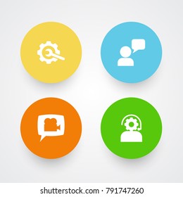 Set Of 4 Support Icons Set.Collection Of Assistant, Gear, Technical And Other Elements.