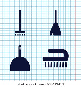 Set of 4 sweep filled icons such as broom, dustpan