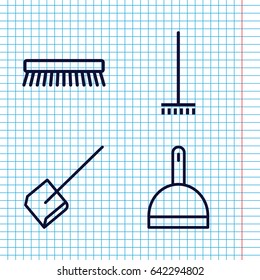 Set of 4 sweep outline icons such as dustpan, broom