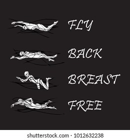 Set of 4 swimming styles vector. Swim strokes clipart eps8