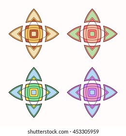 Set of 4 symmetric geometric shapes. Abstract symbols. Vector elements.