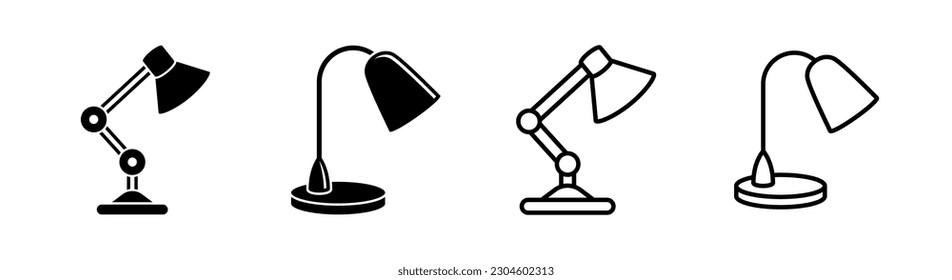 Set of 4 table lamp icon flat glyph style and outlined editable stroke, clipart design template