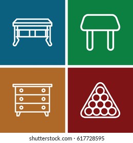 set of 4 table outline icons such as table, nightstand, billiards