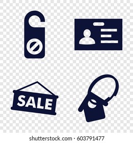 Set of 4 tag filled icons such as do not disturb, badge, home key tag