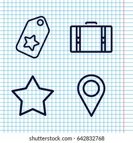 Set of 4 tag outline icons such as star, suitcase, location pin