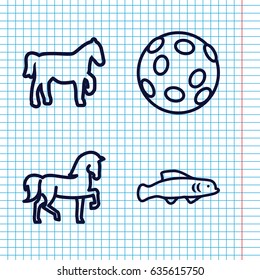 Set of 4 tail outline icons such as horse, extinct sea creature